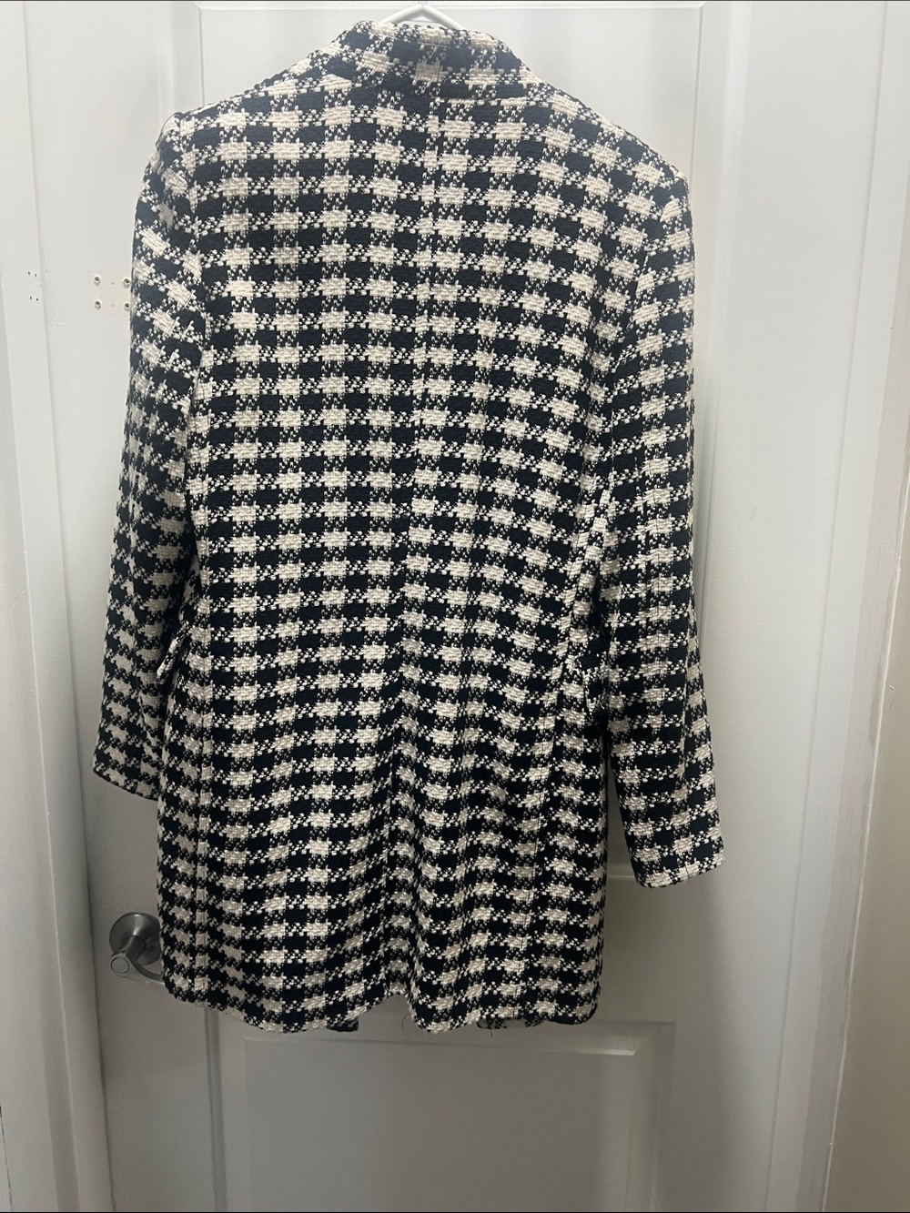 Zara Black and White Houndstooth Pea Coat